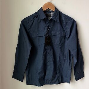 NWT Sovereign Code Big Boys Button Shirt Navy Pockets Casual Dressy Size L 14-16